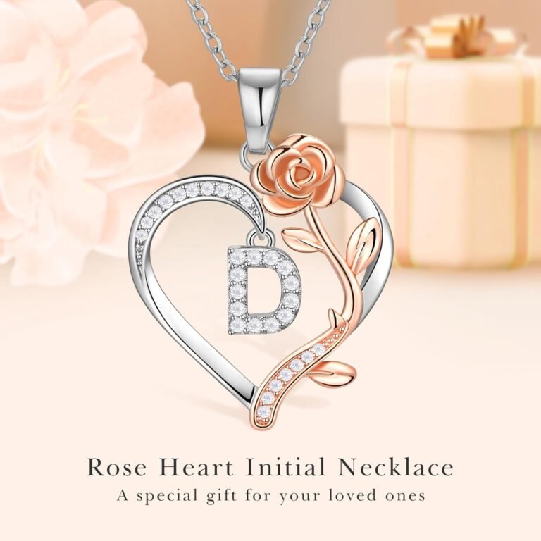 DFUNH Rose Heart Initial Necklace